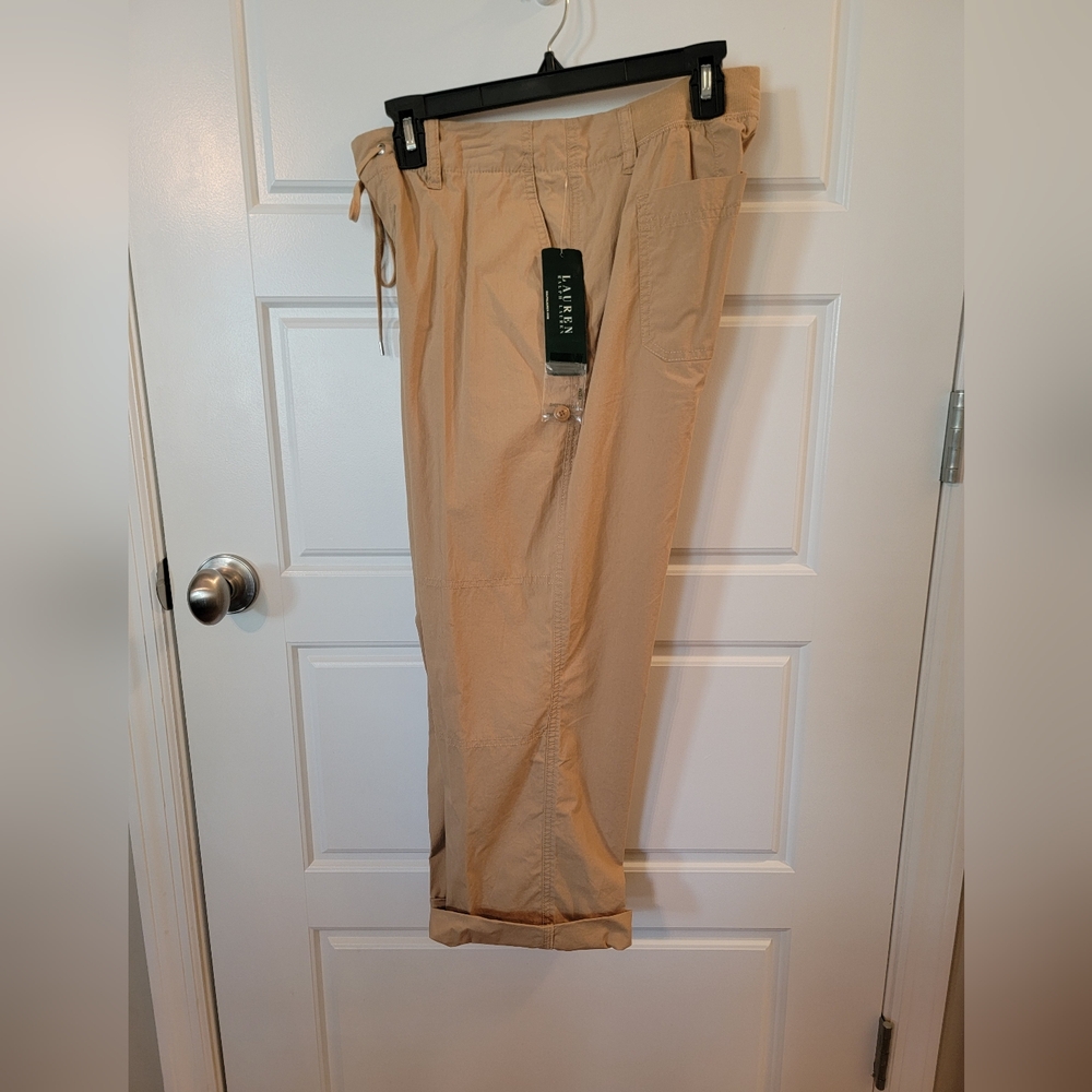 NWT Lauren Ralph Lauren Tan Wide-Leg Drawstring Pants Size 6 - Picture 10 of 11